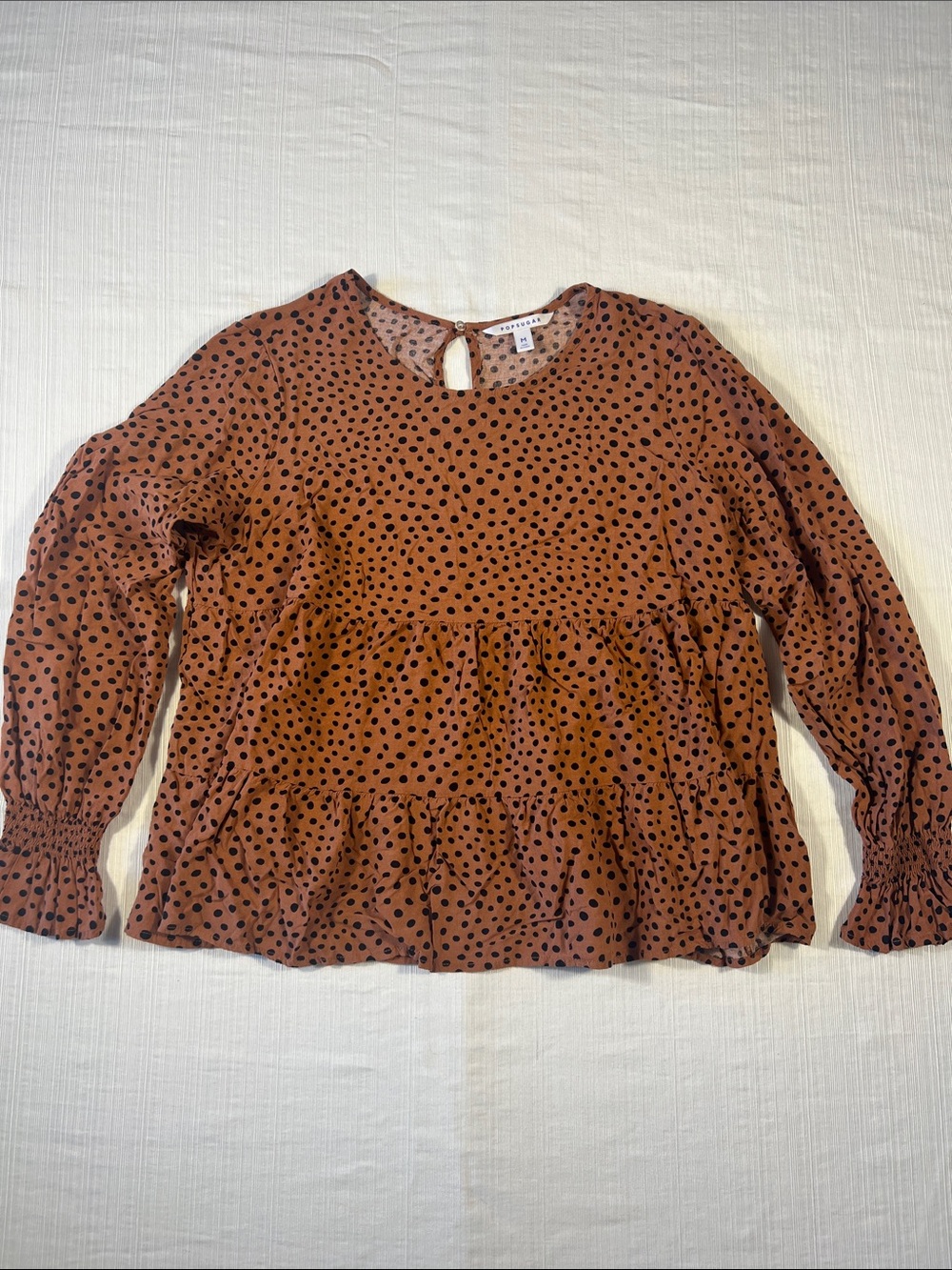 Rust Orange Polka Dot Long-Sleeve Peplum Top